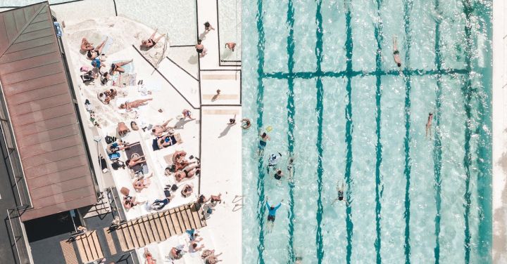 Drone - Drone Shot of an Outdoor Swimming Pool 